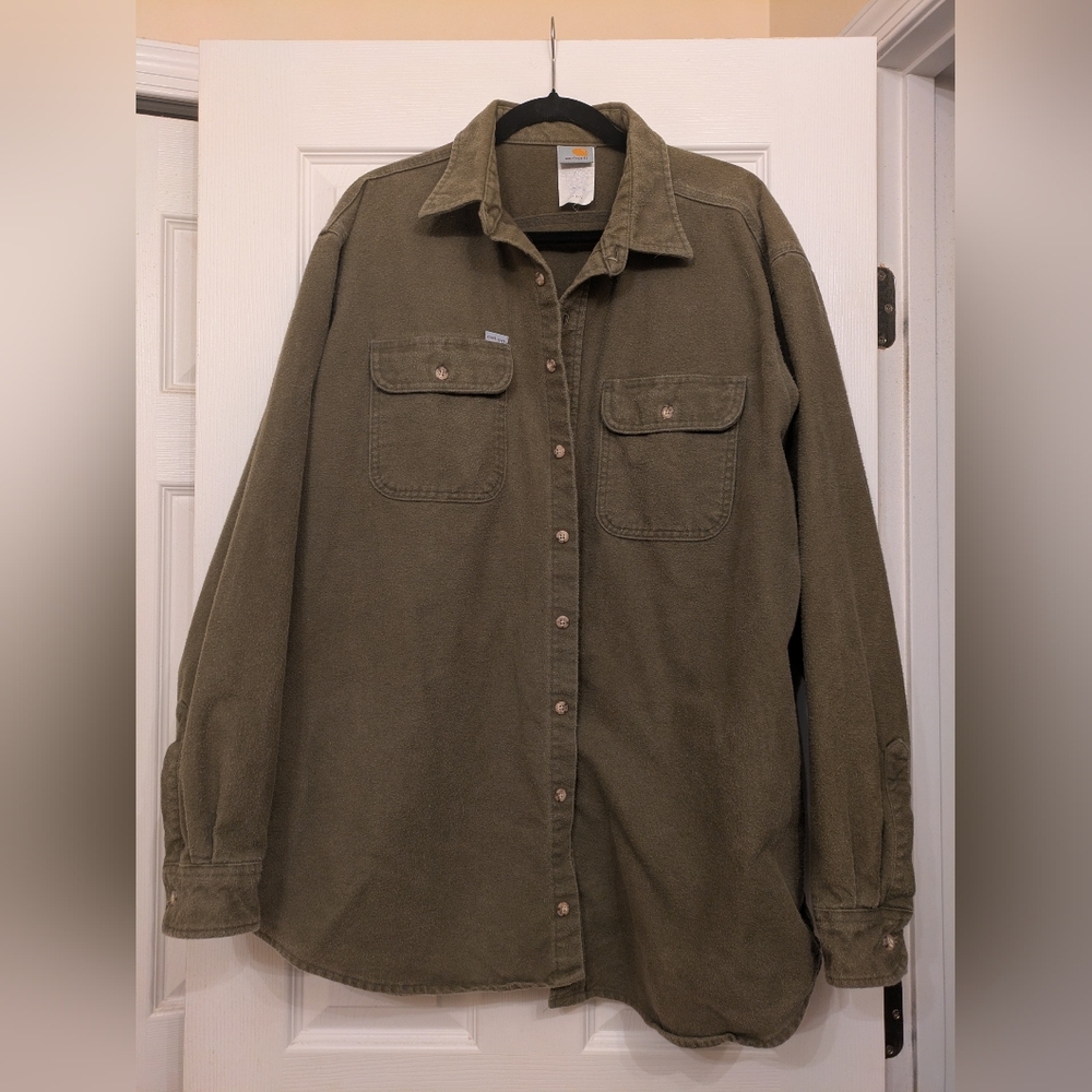 Vintage Carhartt Olive Green Heavyweight Shirt Jacket Made in USA